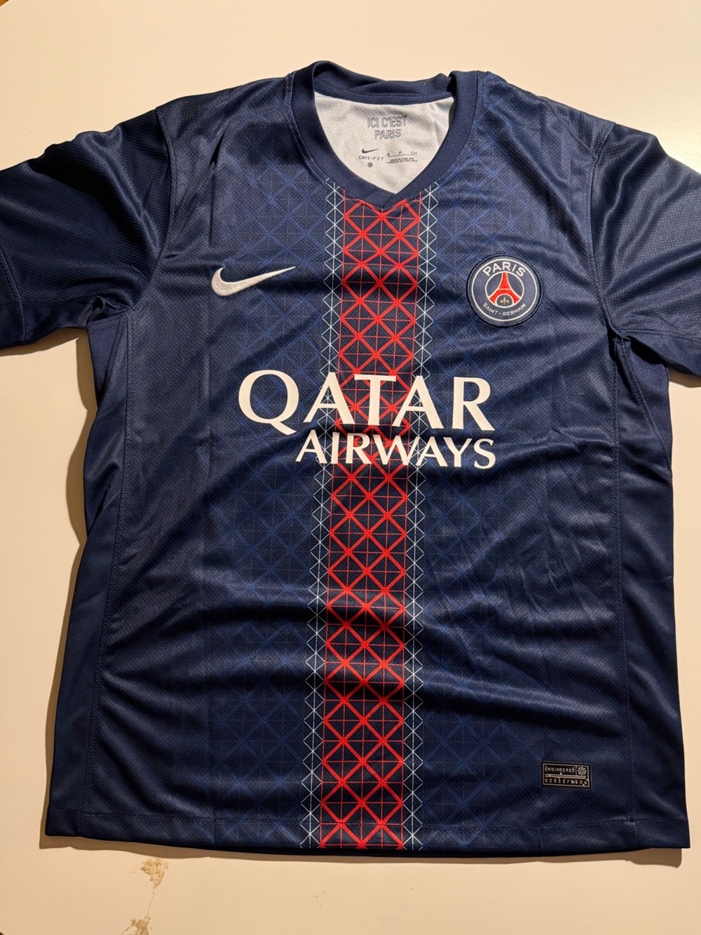 Nike PSG Qatar Airways Soccer Jersey with Red Accent SIZE SMALL DEMBELE